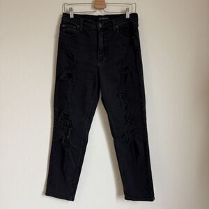 Aeropostale Size 10 High Rise Distressed Stretch Straight Mom Jeans Boho Grunge